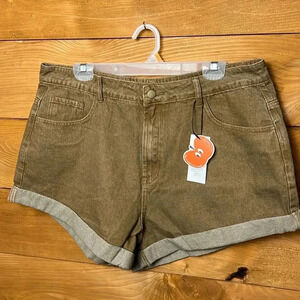 Cider Womens brown/Camel cuffed shorts 1XL cotton polyester denim streetwear Y2K